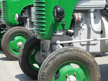 Green vintage tractors detail clipart