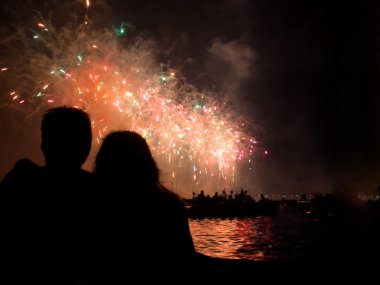 Fireworks over water in Venice clipart