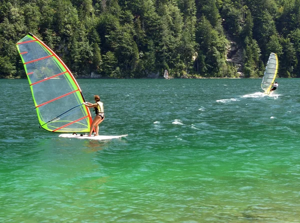 stock image Windsurfers in a mountain lake