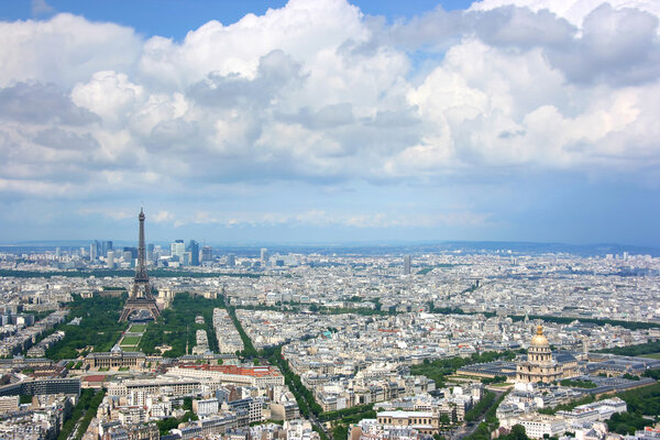 Paris aerial view from Montparnasse tower, looking north west.
