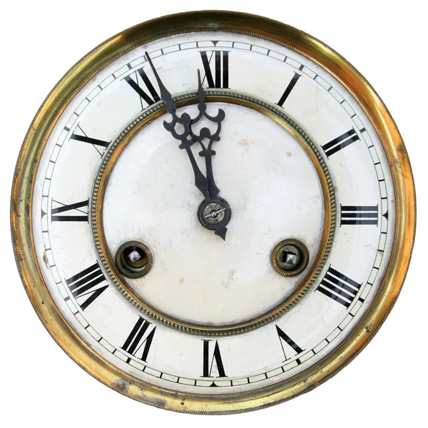 Stary zegar twarz na białym tle — Zdjęcie stockowe