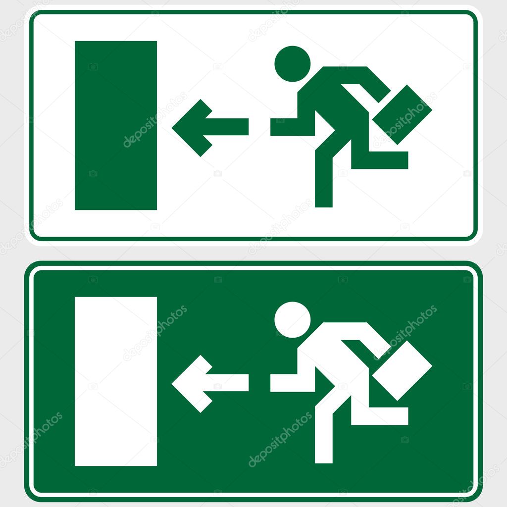 Emergency exit sign with business man