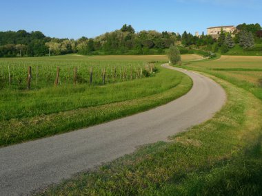 Bending road leading to a castle clipart