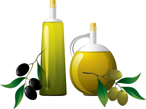 Flasche Öl und Olivenzweig — Stockvektor
