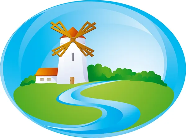 風車と農村の背景 — ストックベクタ