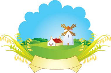 Small village with windmill clipart