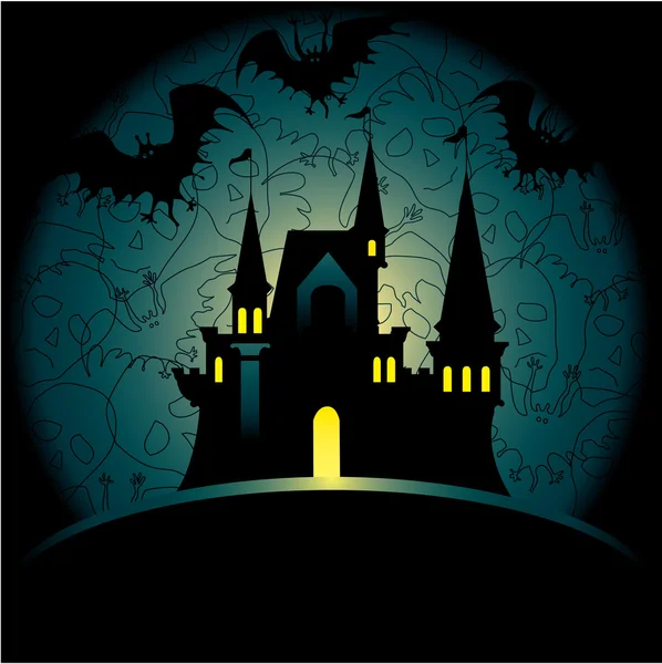 Convite de Halloween com castelo —  Vetores de Stock