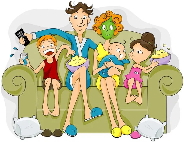 Familia viendo tv — Vector de stock