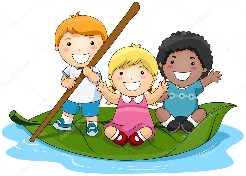 Children on Leaf Boat