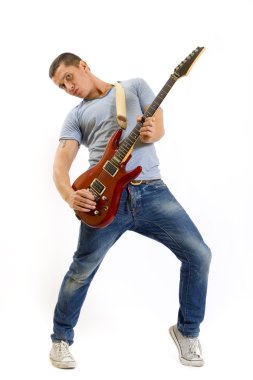 Guitarist playing his electric guitar clipart