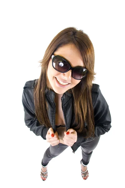 Girl with leather jacket — Stock Photo, Image