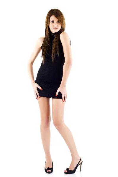 Kadın kısa siyah elbise — Stok fotoğraf