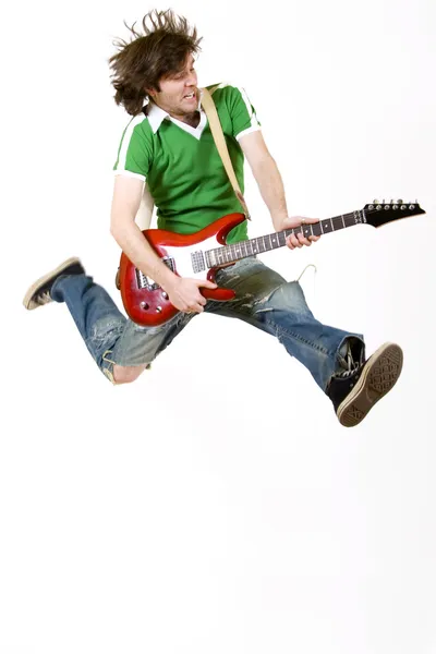 Guitarist jumps — Stock Photo, Image