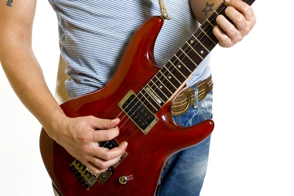 Guitarra elétrica sendo tocada — Fotografia de Stock