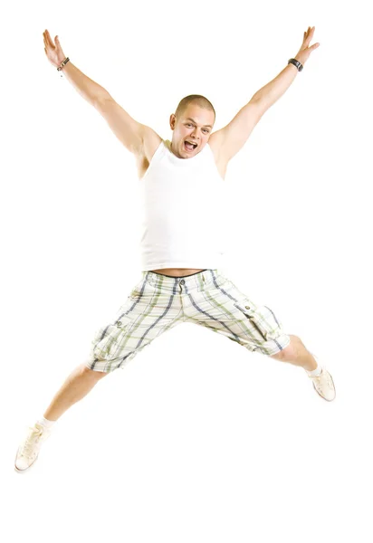 Случайный человек прыгает от радости — стоковое фото