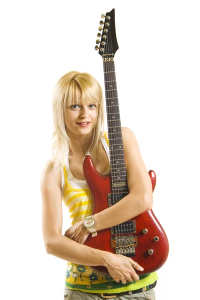 Mulher tocando guitarra elétrica — Fotografia de Stock
