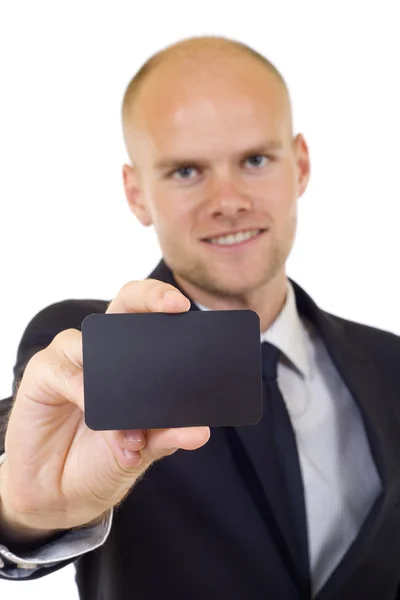 Homem entregando um cartão de visita em branco — Fotografia de Stock
