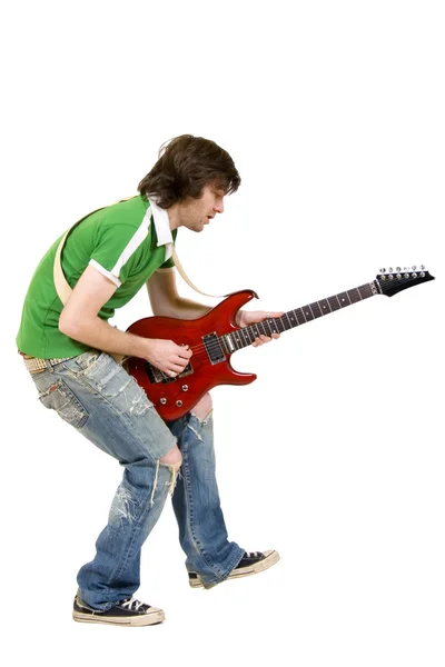 Guitarrista jugando sobre blanco — Foto de Stock