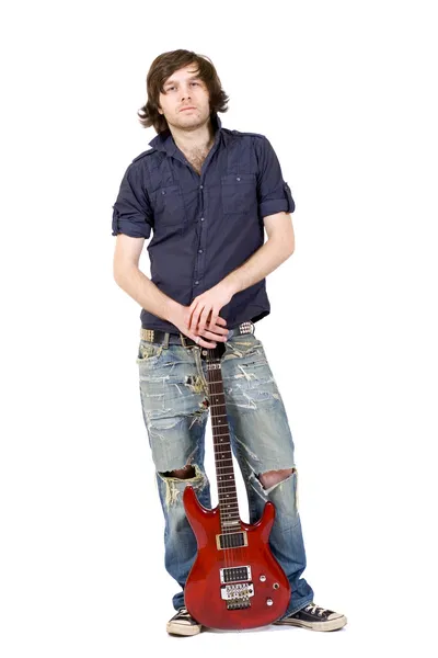 Guitarrista sobre fundo branco — Fotografia de Stock