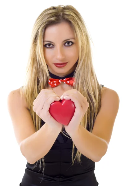 Woman offering her heart — Stock Photo, Image