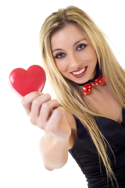 Vrouw met de dag van Valentijnskaarten hart — Stockfoto