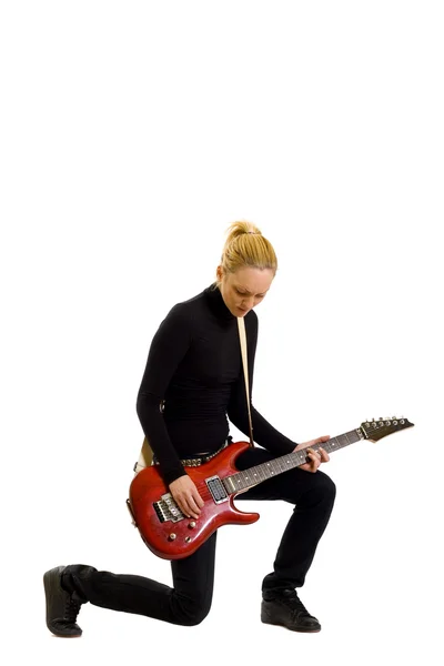 Mujer guitarrista tocando — Foto de Stock