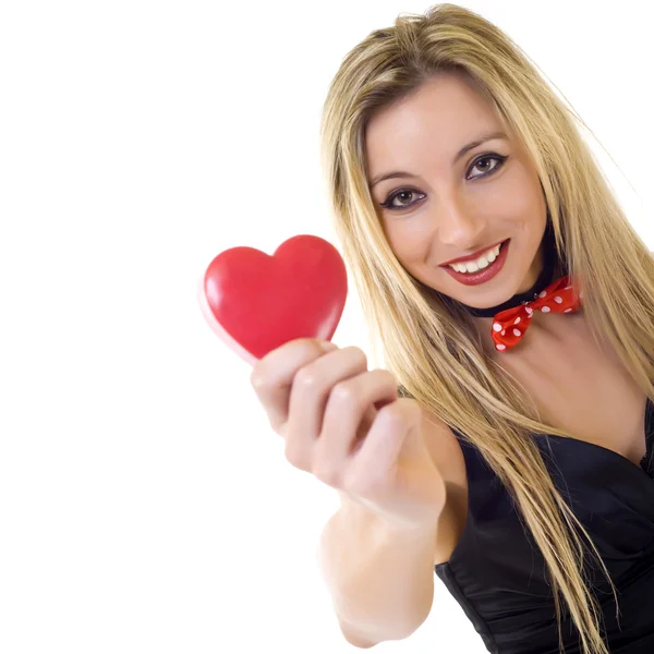 Woman holding Valentines Day heart — Stock Photo, Image