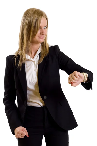 Geschäftsfrau überprüft die Uhrzeit — Stockfoto