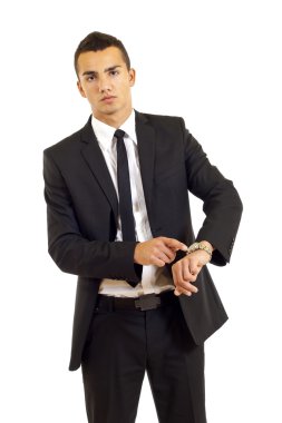 Businessman showing watch clipart