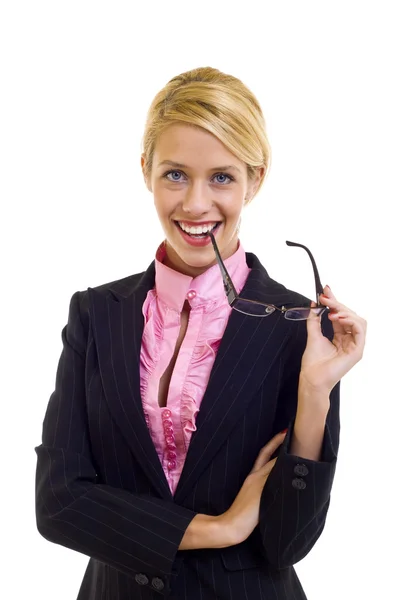 Žena držící brýle — Stock fotografie