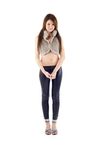 Deri pantolonlu kadın — Stok fotoğraf