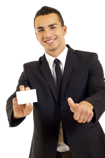 Hombre mostrando una tarjeta en blanco —  Fotos de Stock