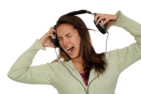 Женщина слушает громкую музыку — стоковое фото