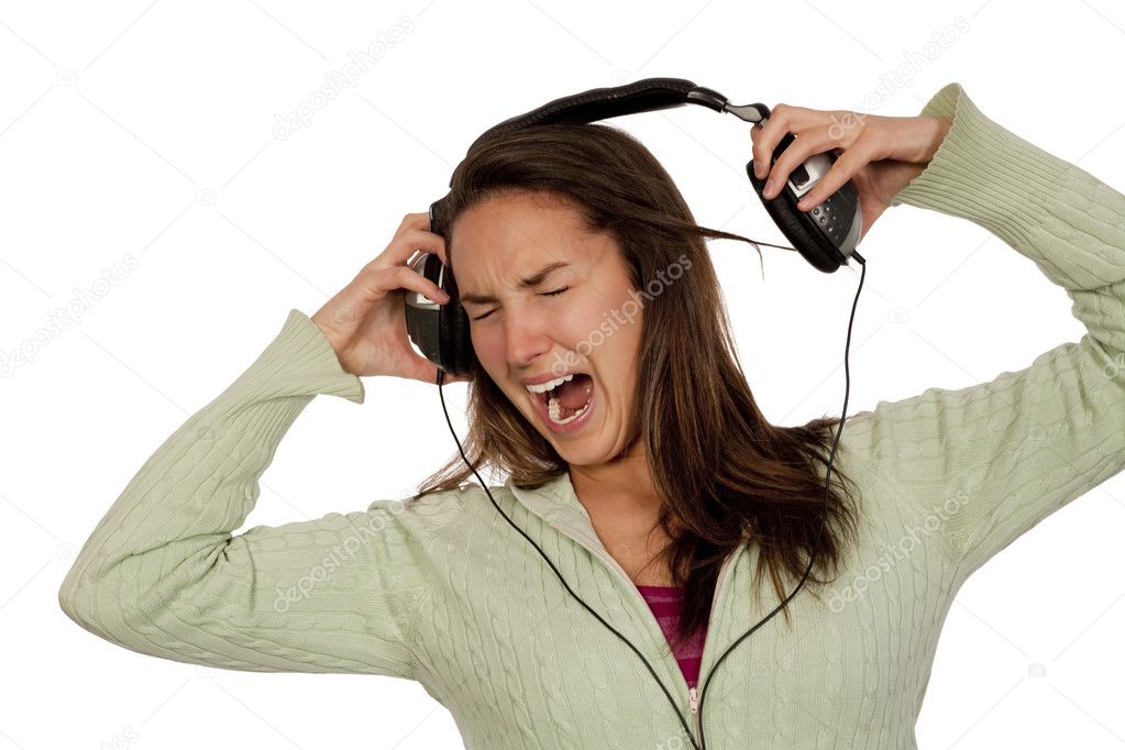 Woman listening loud music