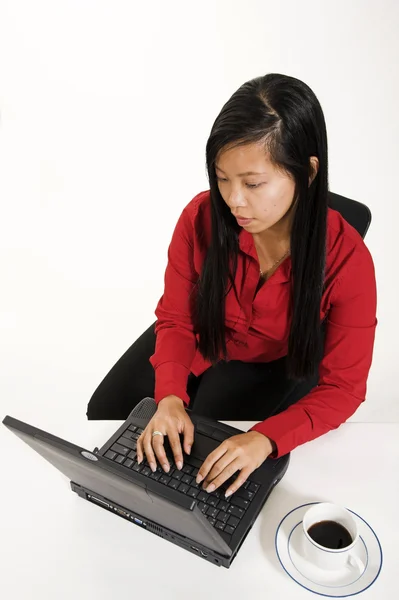 Kadın ve dizüstü bilgisayar — Stok fotoğraf
