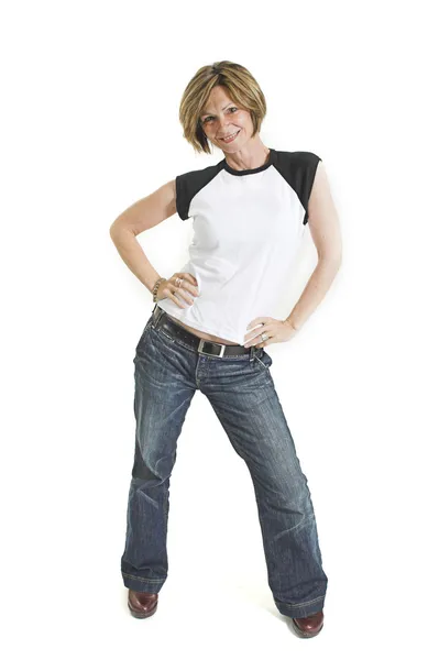 Žena s bílým t-shirt — Stock fotografie