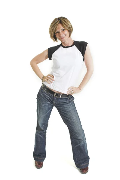 Frau mit weißem T-Shirt lizenzfreie Stockbilder