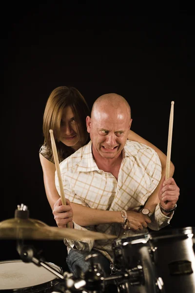 Woman drummer playing — Stock Photo, Image