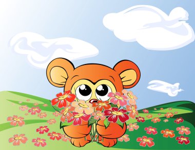 Bear with flowers clipart