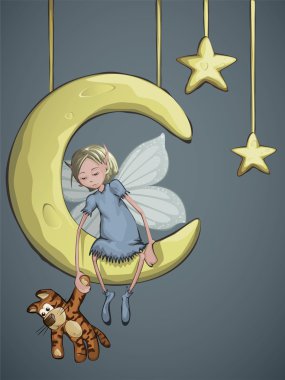 Fairy with a tiger on the crescent moon clipart