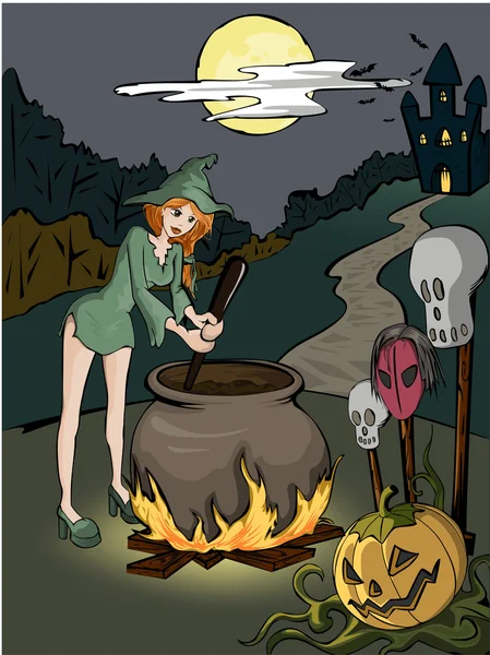 Ведьма готовит яд — стоковый вектор