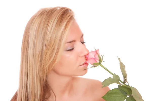 Sensuele mooie vrouw met roos — Stockfoto