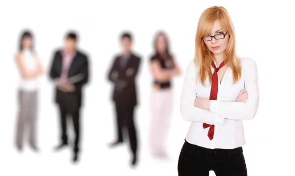 Affärskvinna och ett team på kontoret — Stockfoto