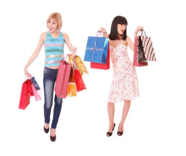 Isolated two shopping women clipart