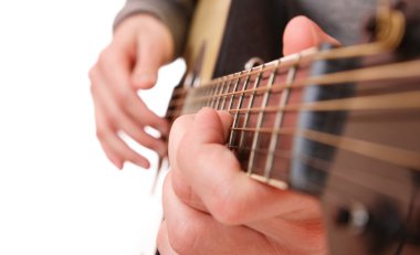 Guitarist hand playing guitar clipart