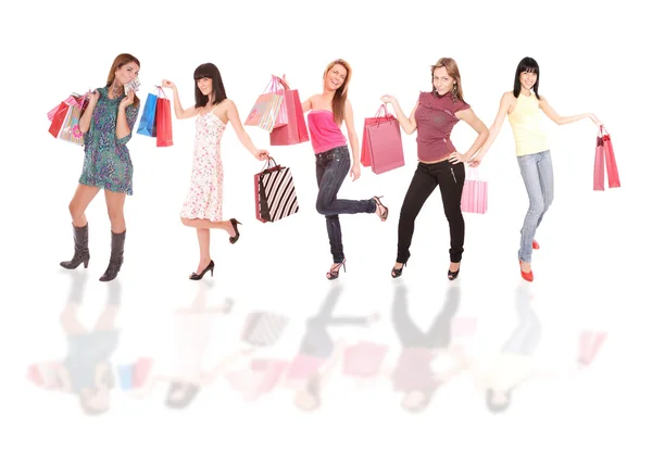 Piccolo gruppo shopping ragazza — Foto Stock