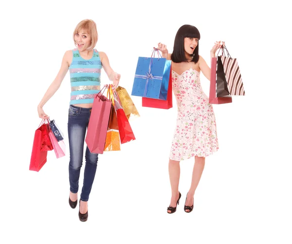 Izole iki alışveriş kadın — Stok fotoğraf