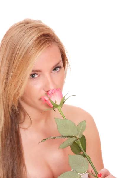 Mooie vrouw met bloem — Stockfoto