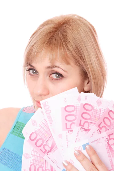 Casual donna felice con i soldi — Foto Stock