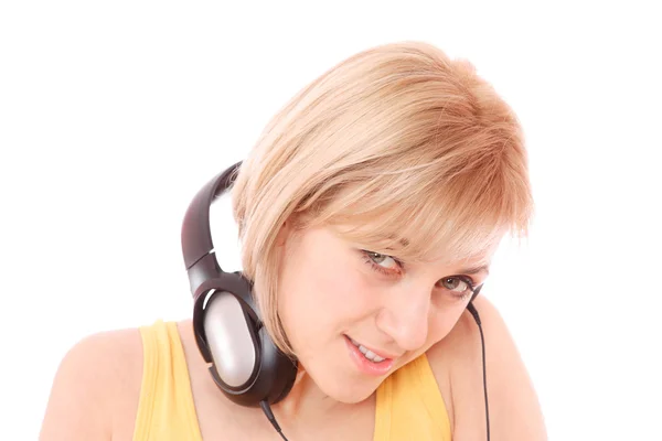 Sexy jovem mulher com fones de ouvido — Fotografia de Stock